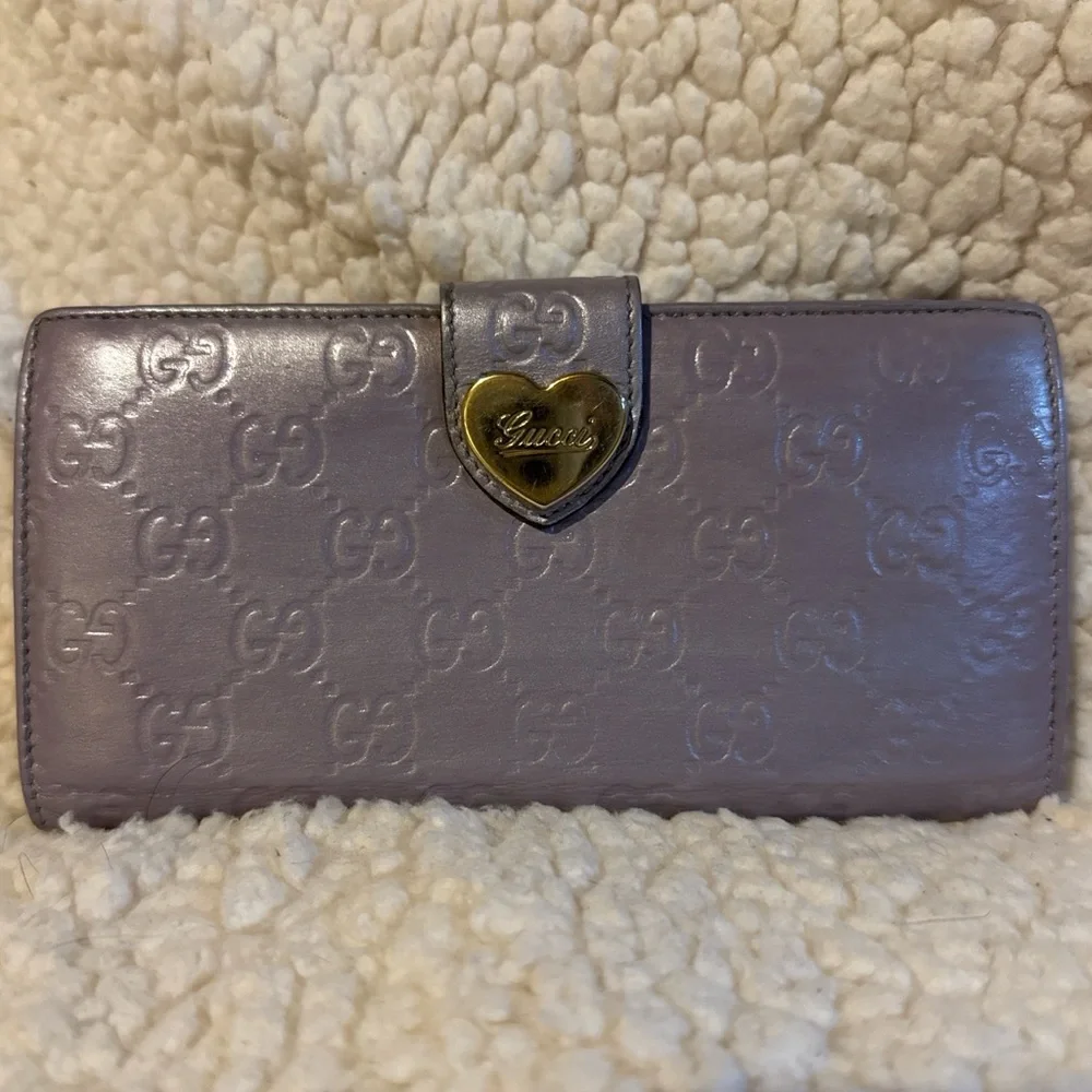 Gucci Wallet Guccissima Leather Bifold Long Card Heart Logo Lilac - Picture 2 of 8